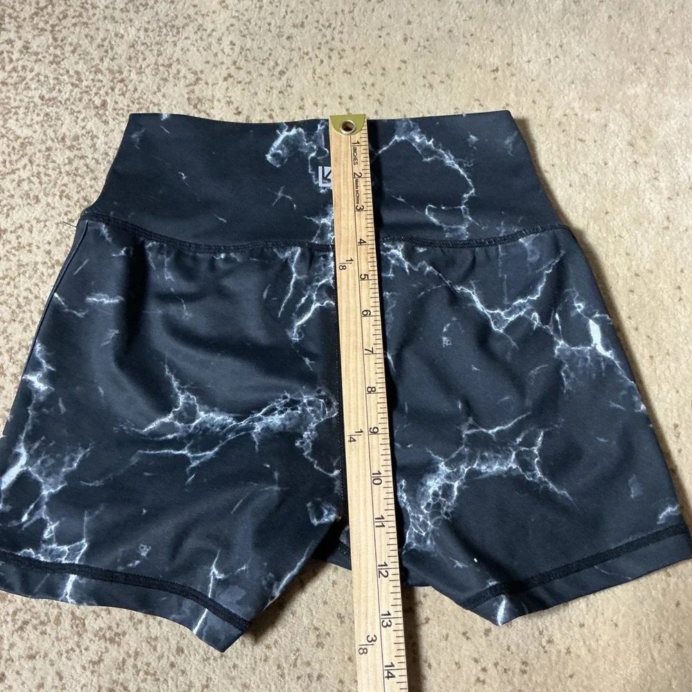Buffbunny Collection‎ Black White Marble High Rise Athletic Biker Shorts Small